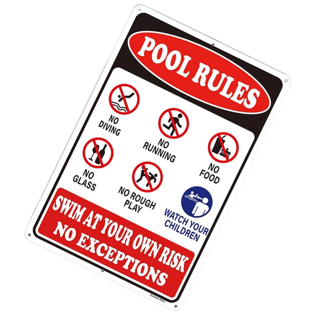 Letrero de reglas de piscina – Aluminio 30 x 20 cm | Señal de advertencia de metal resistente a la intemperie y a la decoloración | Nadar bajo su propio riesgo para decoración junto a la piscina