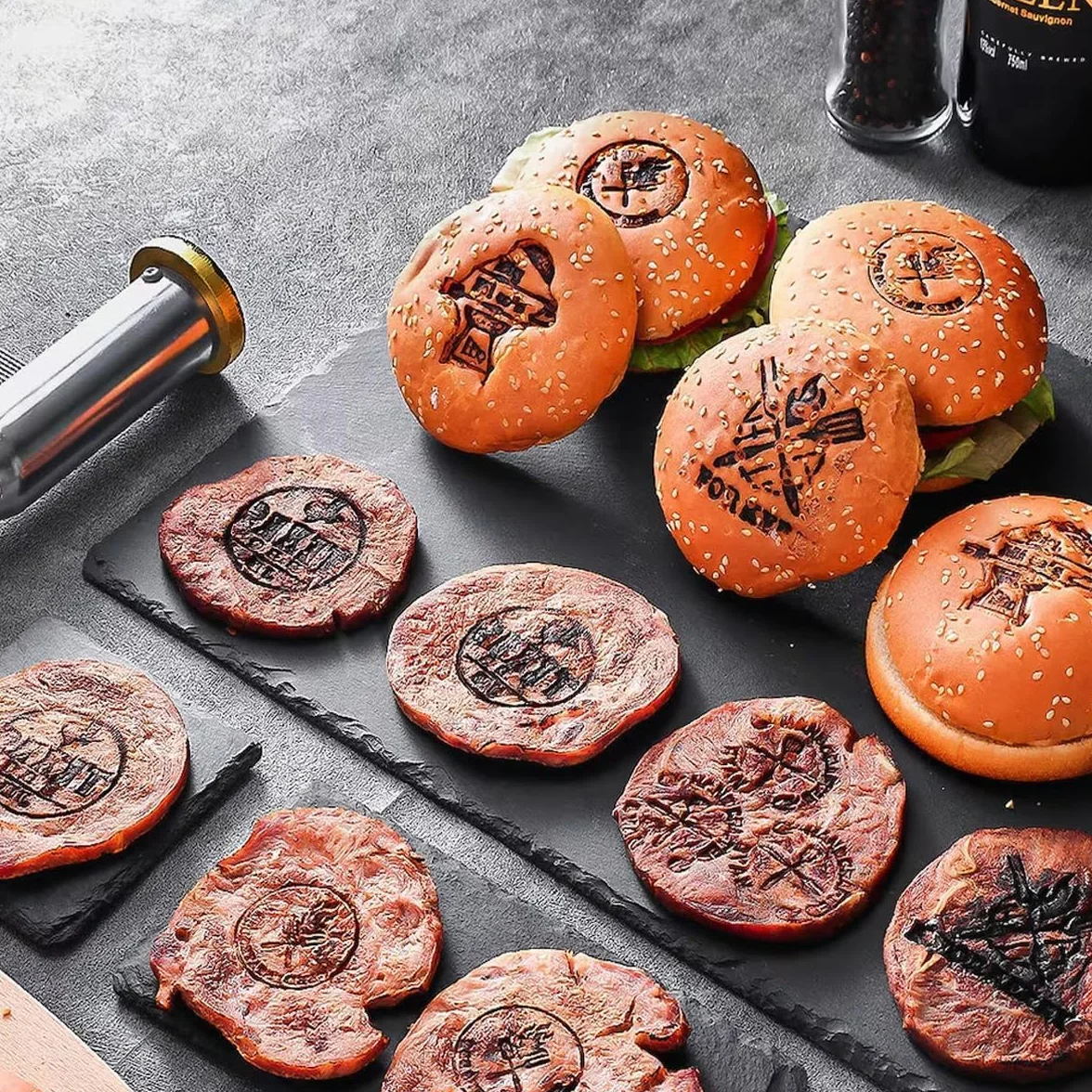 Plancha Personalizada para Hamburguesas/Bistecs, Sello Personalizado para Cubitos De Hielo, Plancha para Barbacoa Sellos De Cuero Sellos para Bodas, Madera Papel Plástico, Regalo para Papá