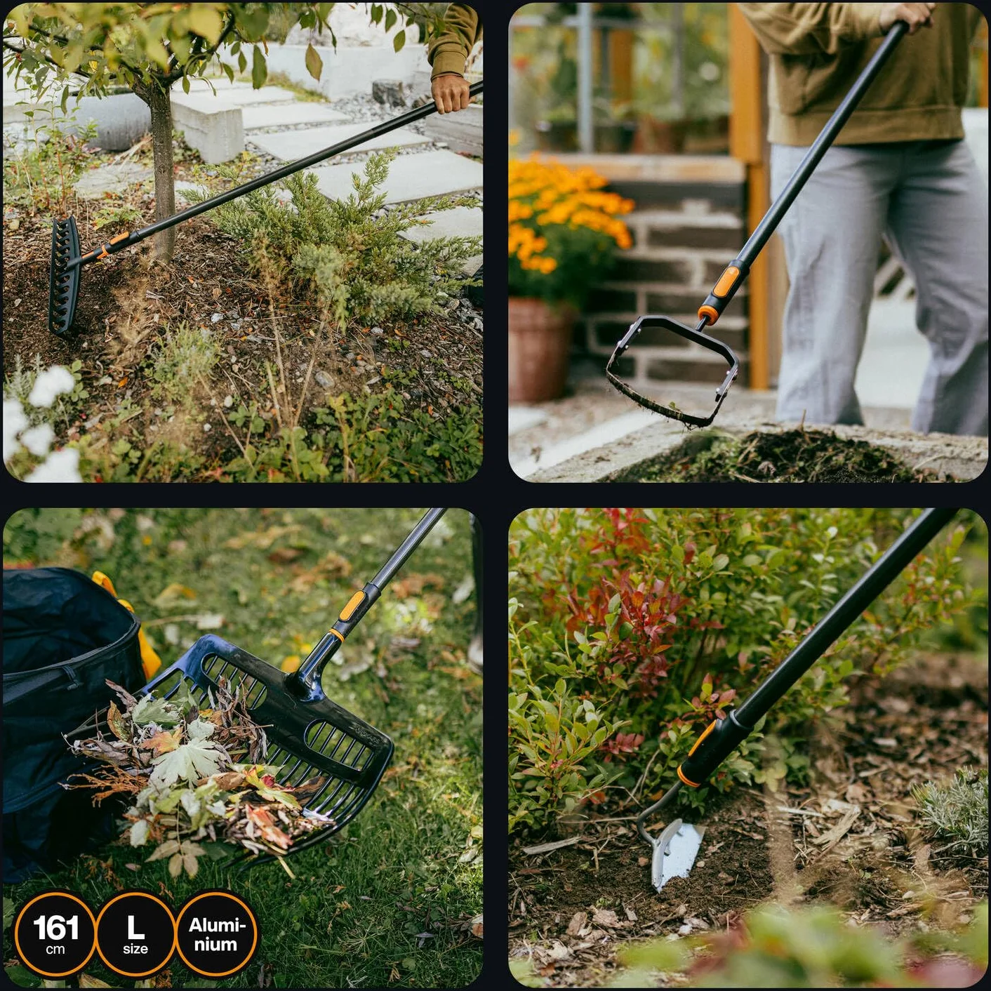 Fiskars OneClick Mango L, Mango universal para herramientas de jardín, Cambio sin esfuerzo con un solo clic, Adaptador QuikFit disponible por separado, 161 cm, Aluminio ligero, Negro/Naranja, 1080547