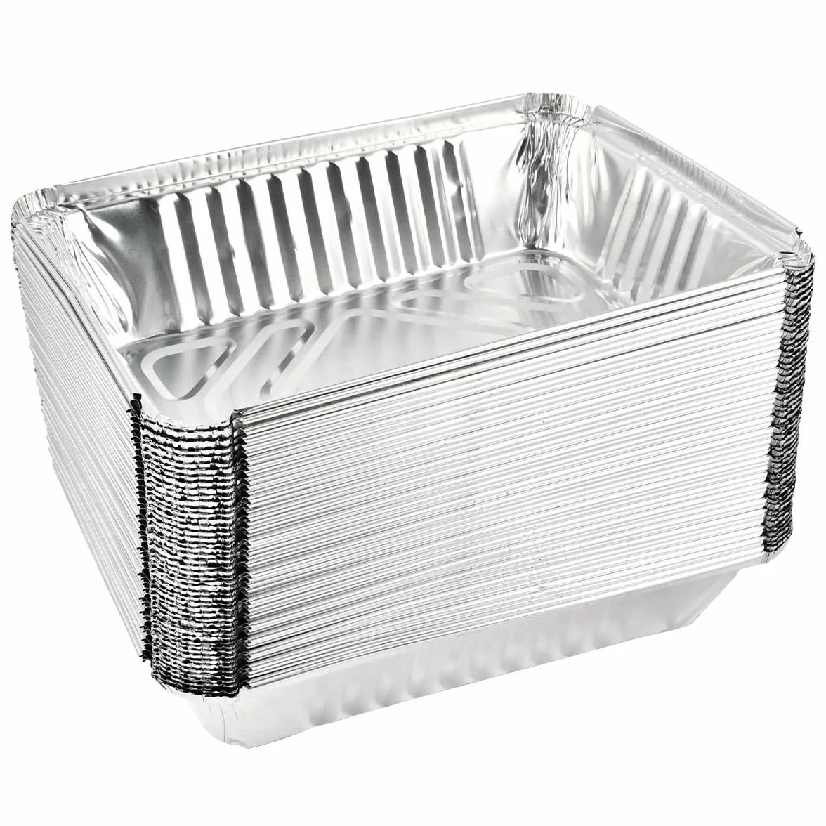 50 Bandejas Barbacoa, 1000ml Bandejas Aluminio Desechables, Moldes para Hornear de Papel de Aluminio Rectangulares, Bandeja de Horno de Aluminio para Servir Comida en Fiestas