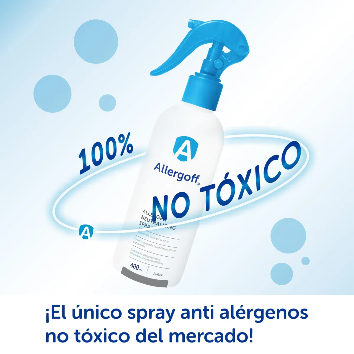 Allergoff Spray Antiacaros 400ml - No tóxico - Antiacaros para Colchon, Cama y Textiles - Para alérgicos - Eliminar los síntomas - Neutraliza alérgenos de acaros, animales domésticos, polen y moho