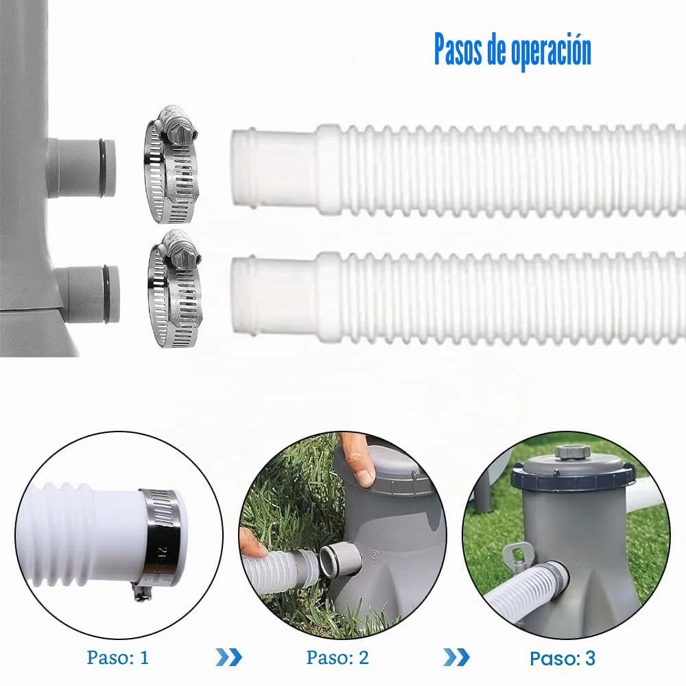 Manguera Piscina 32mm, 2 Piezas 1m Manguera de Repuesto para Piscina Depuradora con 4 Morsetti in Metallo Manguera de Recambio de Filtro Tubo para Piscinas Elevadas