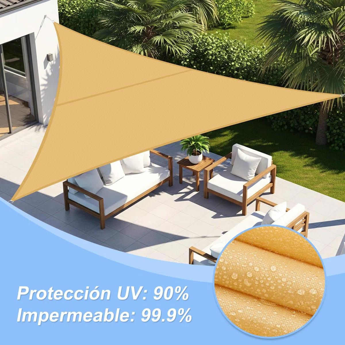 COOL AREA Toldo Vela de Sombra Impermeable Rectángulo 2.5x2.5x3.5m UV Block Resistente a la Intemperie para Patio Jardín Patio Exterior,Arena