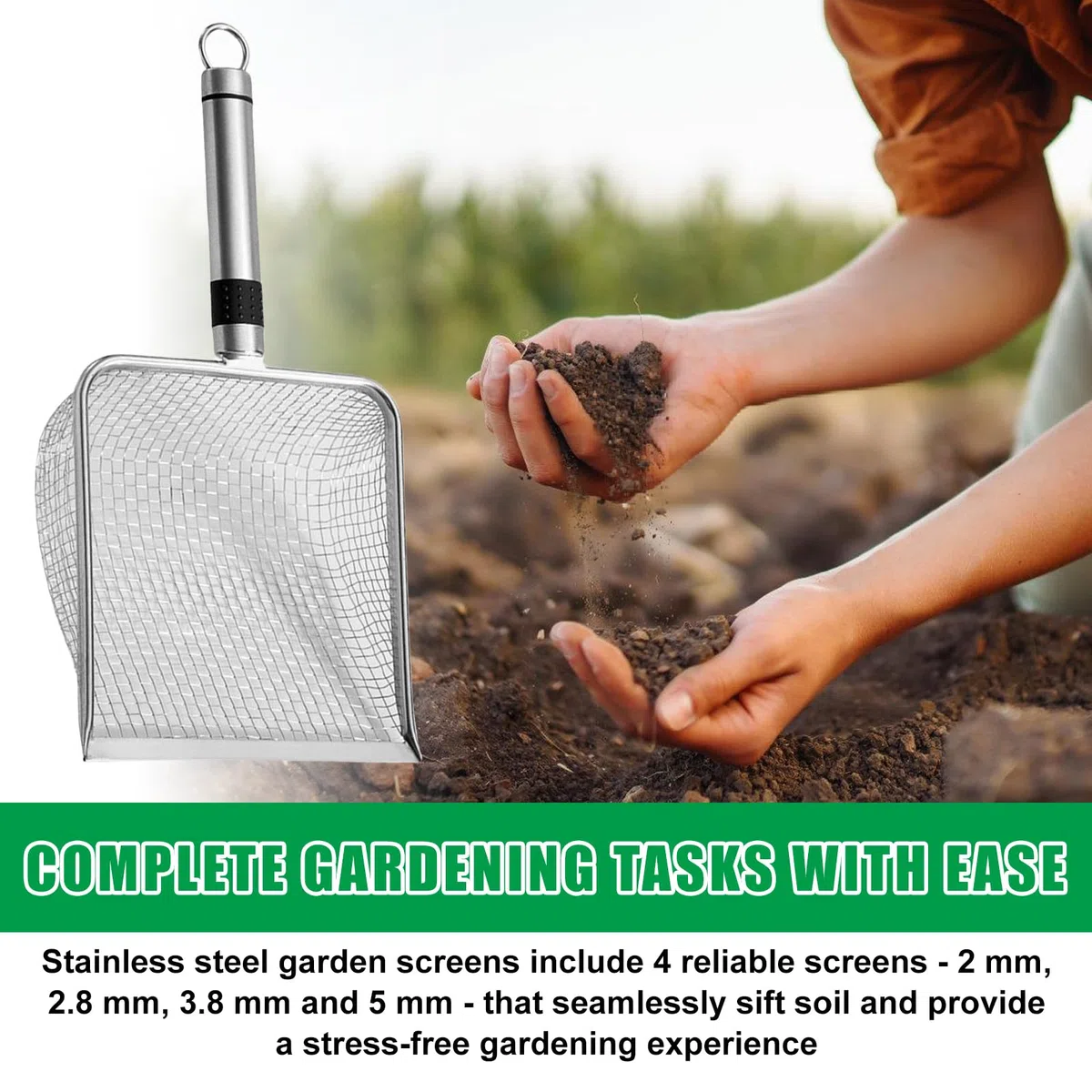 Tamiz De Jardín De Acero Inoxidable,4 Piezas Tamiz De Suelo De Acero Inoxidable,Tamiz De Suelo Para Jardinería,Tamiz Resistente A La Intemperie Para Piedras De Compost,Compost,Piedras,2+2,8+3,8+5mm