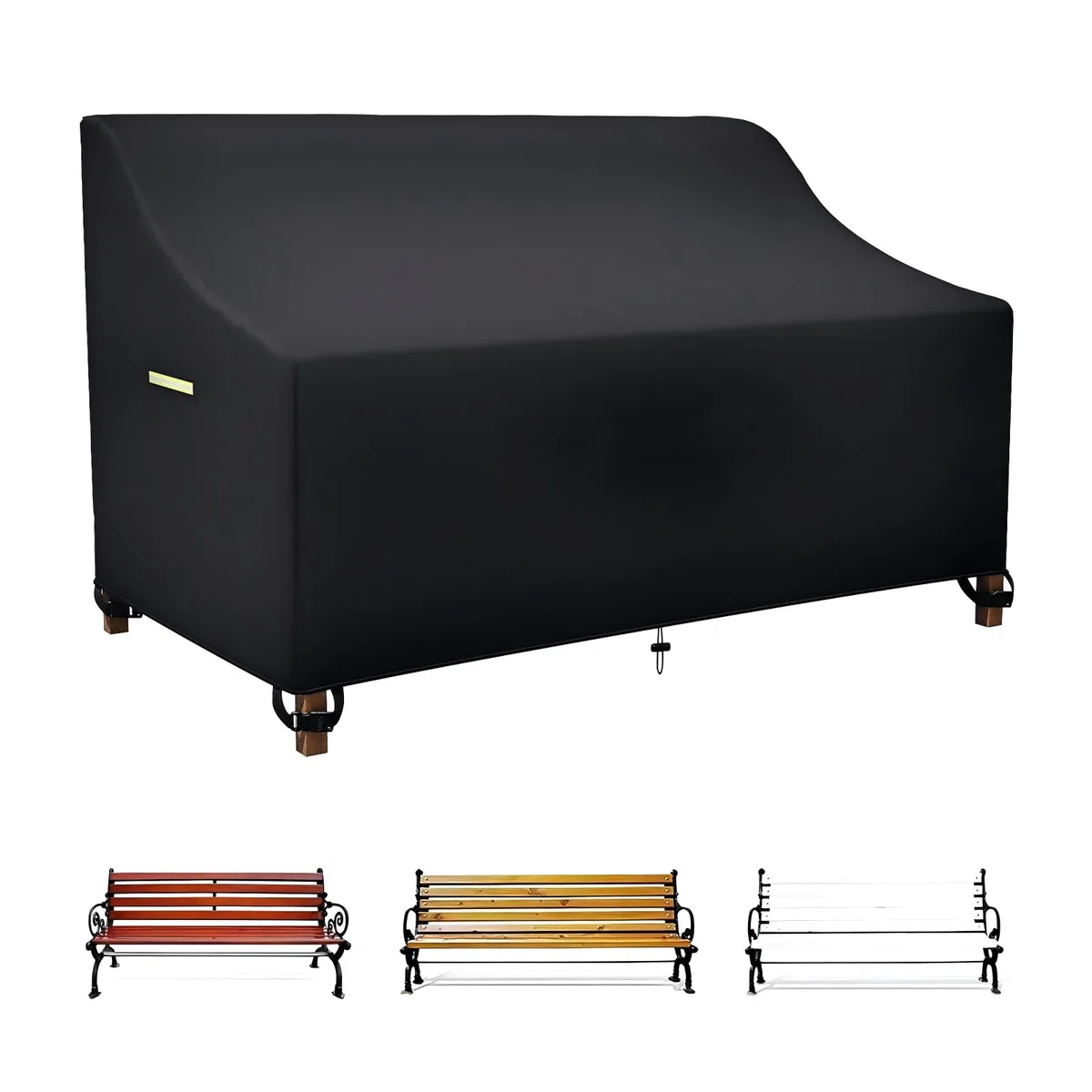 Funda impermeable para banco de jardín de 3 plazas, lona Oxford 600D, resistente a los rayos UV, con hebilla fija y cordón, 165 x 67 x 65/91 cm