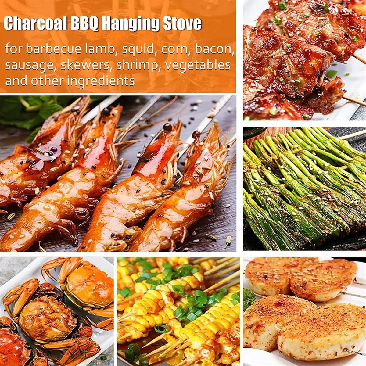 Ahumador vertical de carbón con estufa colgante y barril de malla para barbacoa de camping, parrilla portátil para cocinar al aire libre para sabor ahumado, perfecto para los amantes de la barbacoa