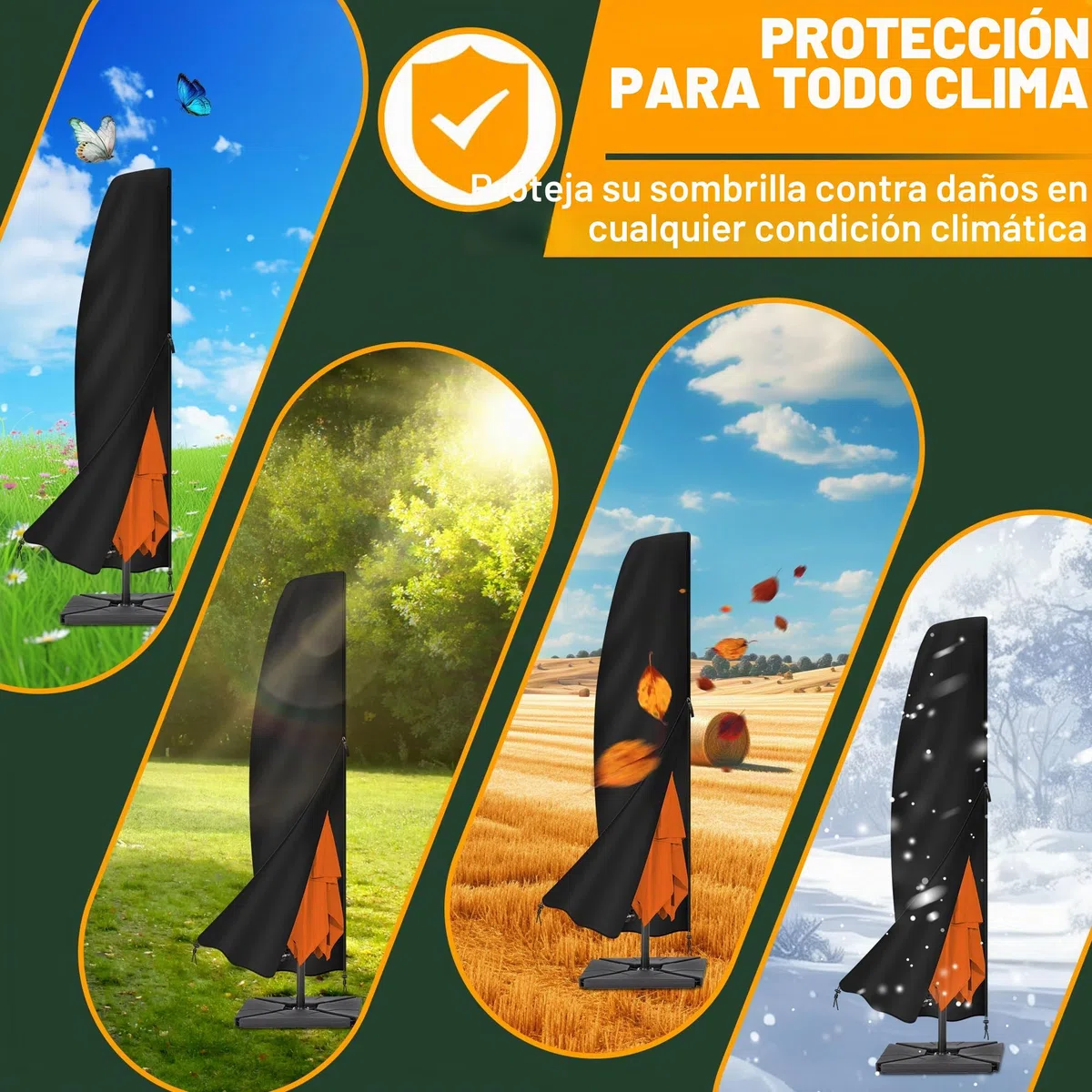 Enzeno Funda para sombrilla, hasta Aprox. 200 cm, 300 cm de diámetro, Funda para sombrilla, Resistente al Agua, Resistente a los Rayos UV, con Cremallera Impermeable (190x30/40/50 cm)