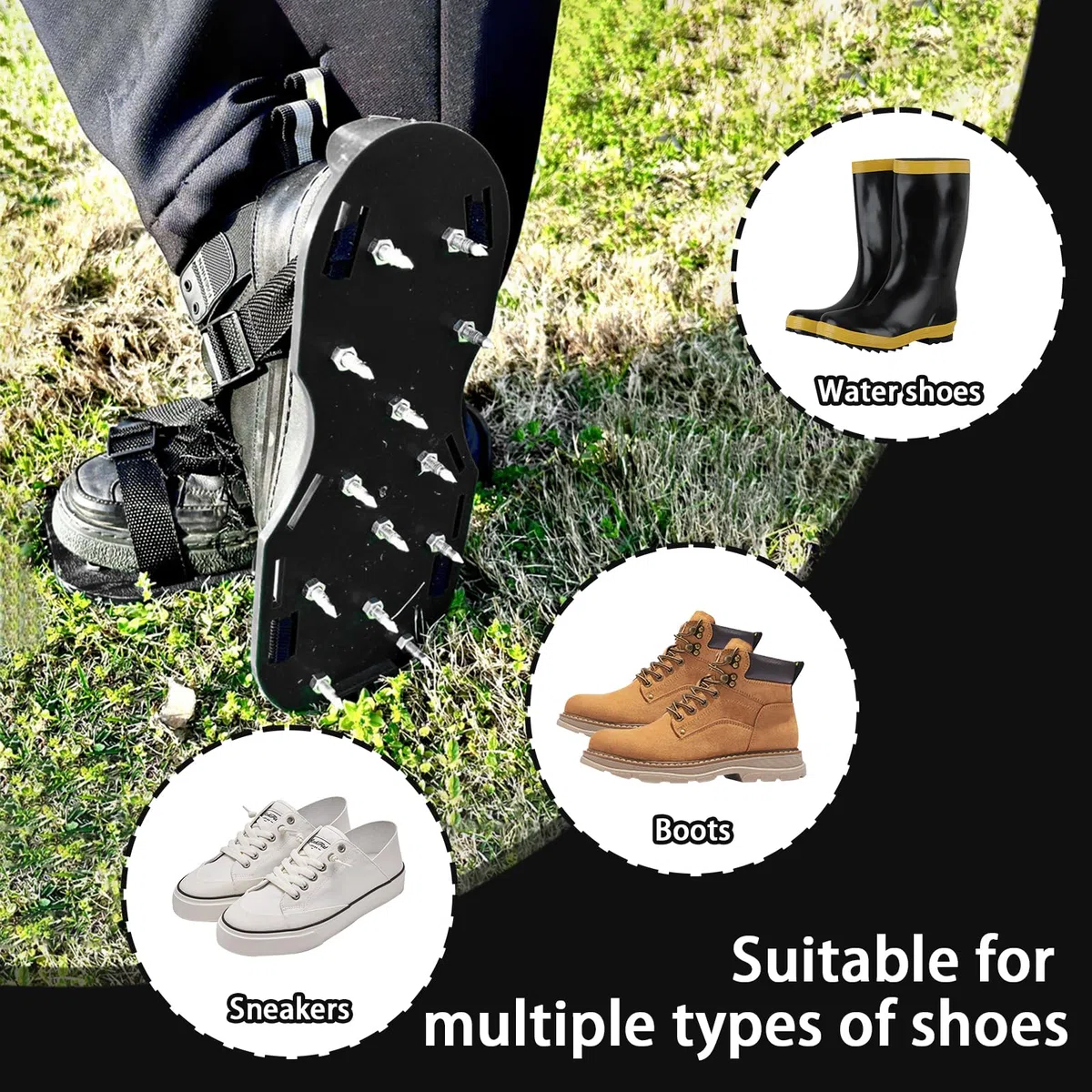 Zapatos aireadores de césped con correas dobles en el empeine, sandalias de aireación con pinchos resistentes, aireación eficaz, tamaño universal, premontadas para césped, patio, jardín