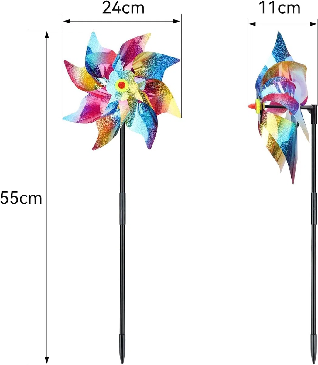 ERBO 10 unidades de rueda de viento reflectante, ruedas de viento reflectantes, antipalomas, balcón, ahuyentador de pájaros, para balcón, jardín, huerto, patio, techo (24 cm de diámetro)