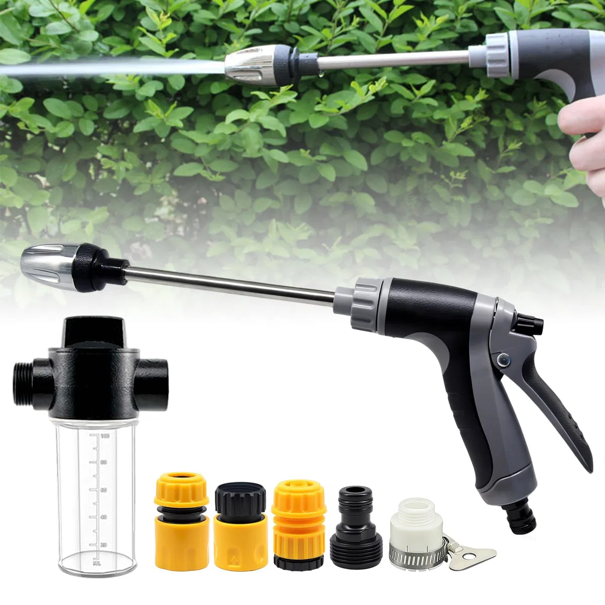 Limpiador de Alta Presión, Pistola de Agua a Presión con Modo de Agua Ajustable, Ducha para Manguera de Jardín Ideal para Lavado de Coches, Riego de Jardín, Terraza y Ducha para Mascotas Adaptador