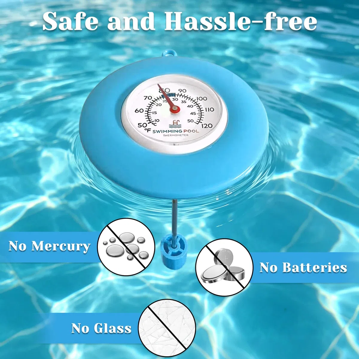 Termómetro Piscina Flotante, Termómetro Piscina de Agua, Termometro de Piscina Fácil de Leer, Termometro Agua, Resistente al Agua IPX6, Pool Thermometer para Piscina, Bañera, Spa, Estanqu, Acuari