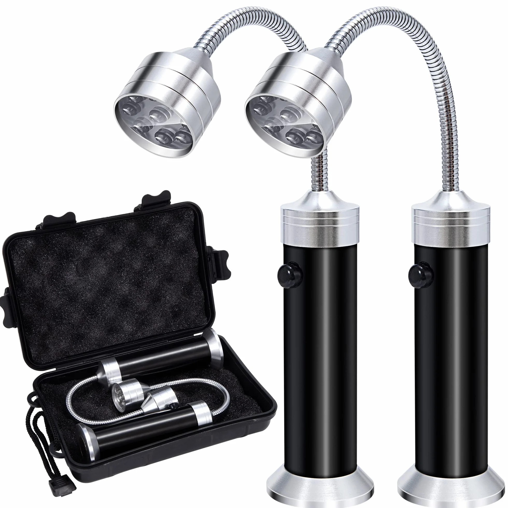 Luz de Parrilla, 2 Unidades Barbacoa Llevó LáMpara de Luz LED Magnética, 360 Grados Rotación, Ajustable, Flexible Cuello para Iluminar Exteriores, BBQ, Camping, Fiesta, Leer, Taller(Negro)