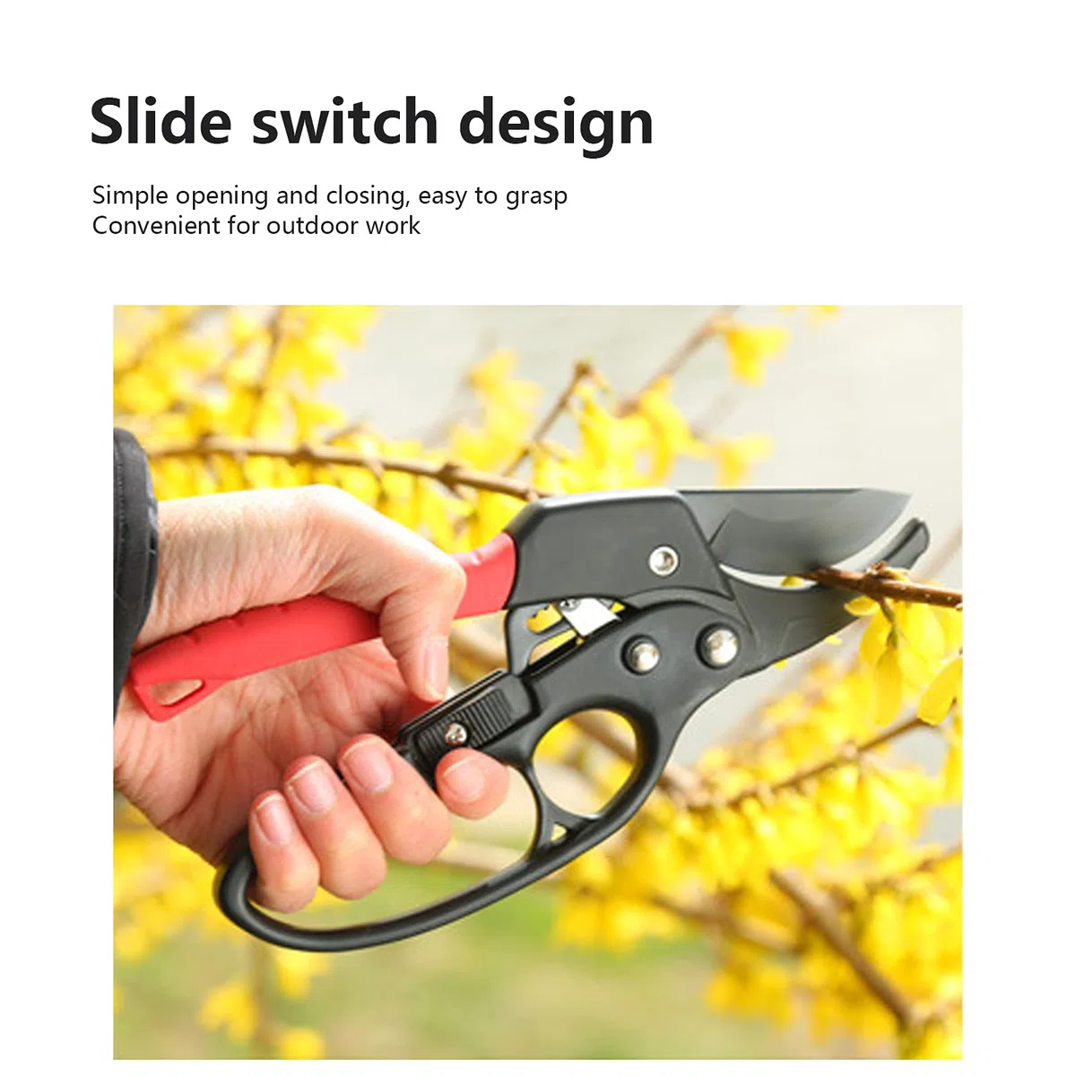 Qcwwy Tijeras de Podar para Jardinería, Tijeras de Podar con Trinquete Segmentadas, para Ramas, Cuchillas de Acero Inoxidable, Podadoras de Mano, Interruptor Deslizante para