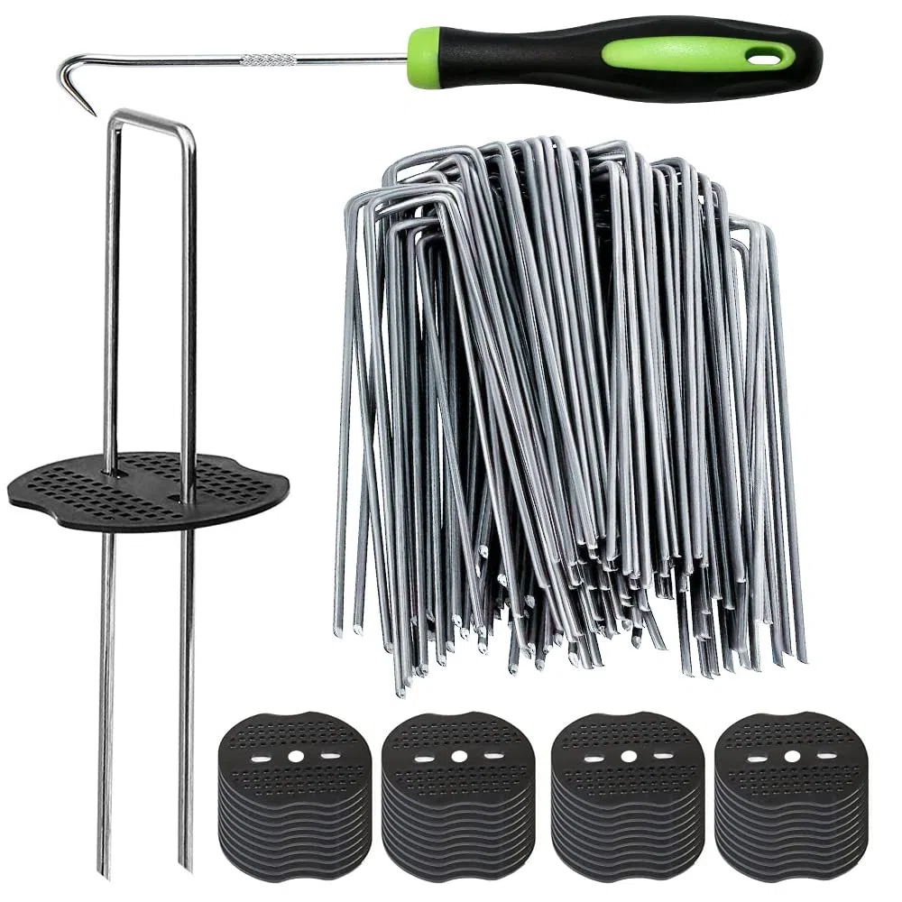 Bakulyor 50 grapas para jardín, 15 cm, U, Negro, plateado