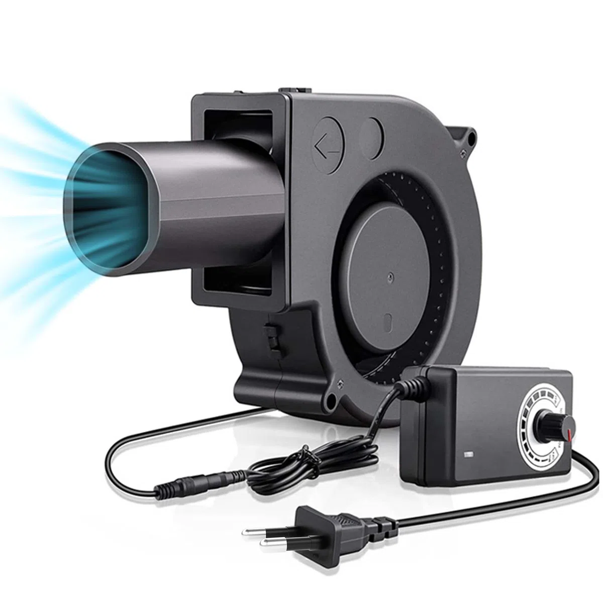 Ventilador radial regulable de 12 V con salida de aire: turbina, ventilador de 220 V, ventilador con regulador de velocidad para camping, barbacoa, refrigeración, ventilación, estufa inflable