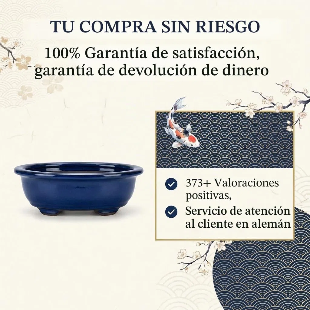 HappySeed Maceta para bonsái (pequeña) de cerámica en Azul Marino - Maceta para bonsái Redondeada presentación de su bonsái de Interior - 15 x 5,5 x 11 cm