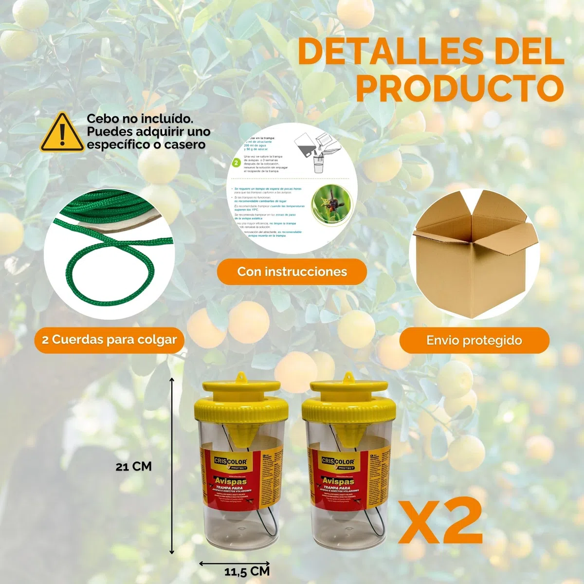 IAMI 2X Trampa para Avispas y Moscas para Exteriores – Reutilizable con Entrada en Embudo – Uso Exterior en Jardín, Terraza o Balcón