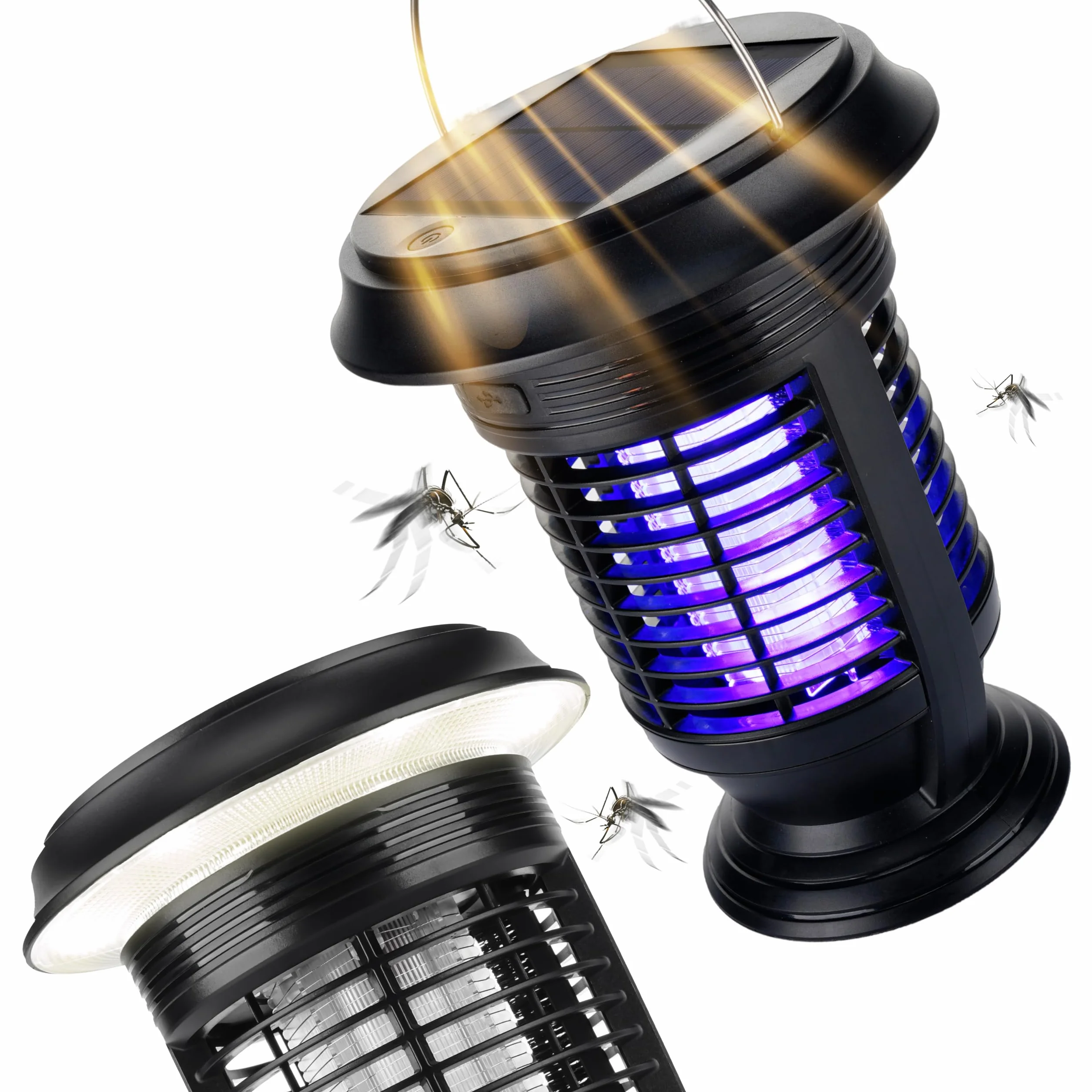 RAPIZZ Lampara Antimosquitos Electrico I Solar & Enchufable I Resistente lluvia & Batería Li-Ion I Mata Mosquitos Para Exterior & Interior Mosquito Killer Light Mata Mosquitos Electrico Lámpara Moscas