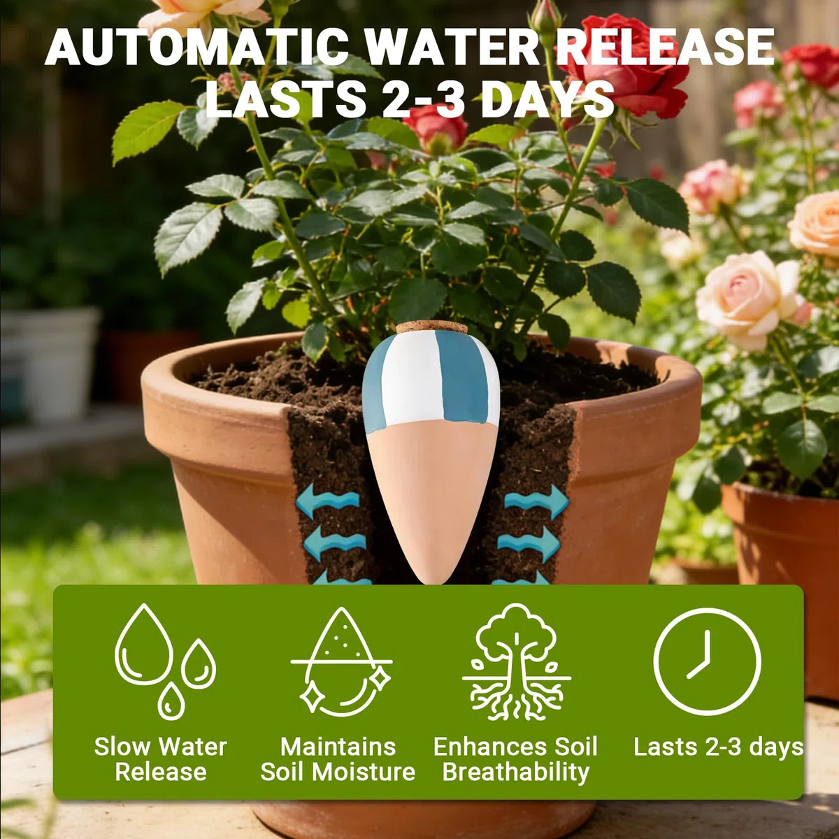 RoseFlower Bolas de Riego de Terracota, Riego de Arcilla, estacas de autorriego para Plantas, riego Plantas Vacaciones para Plantas de Interior y Exterior, hogar y Oficina