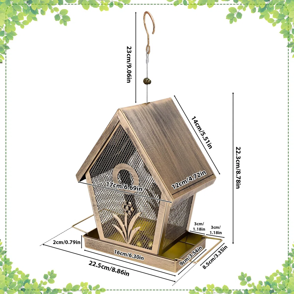 Comedero metálico para Pájaros Casita Colgante para Pájaros Silvestres Comedero Resistente a La Intemperie Pequeño con Capacidad de 1,1 Kg, Ideal para Jardines, Patios y Patios Traseros