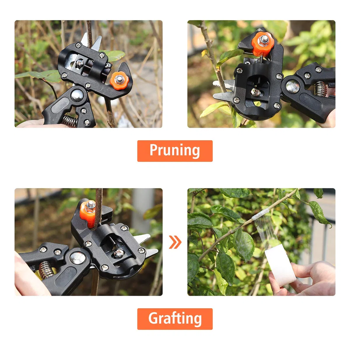 Housolution Tijera de Injertos Profesional 2 en 1, Kit de Herramientas de Injerto y Poda con 3 Cuchillas de Injerto Corte V/U/Ω y Cinta de Injerto para Planta Árboles Frutales Ramas Jardinería, Negro