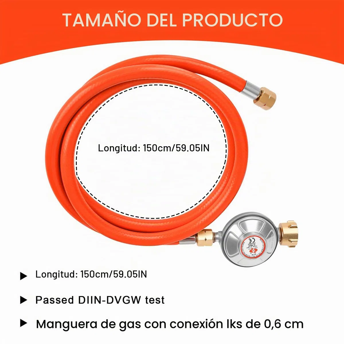 Regulador de presión de gas 50 mbar, manguera de gas de 150 cm, rosca externa de 1/4" -19 LH, regulador de baja presión de gas para parrillas a gas para camping, pícnic, barbacoas