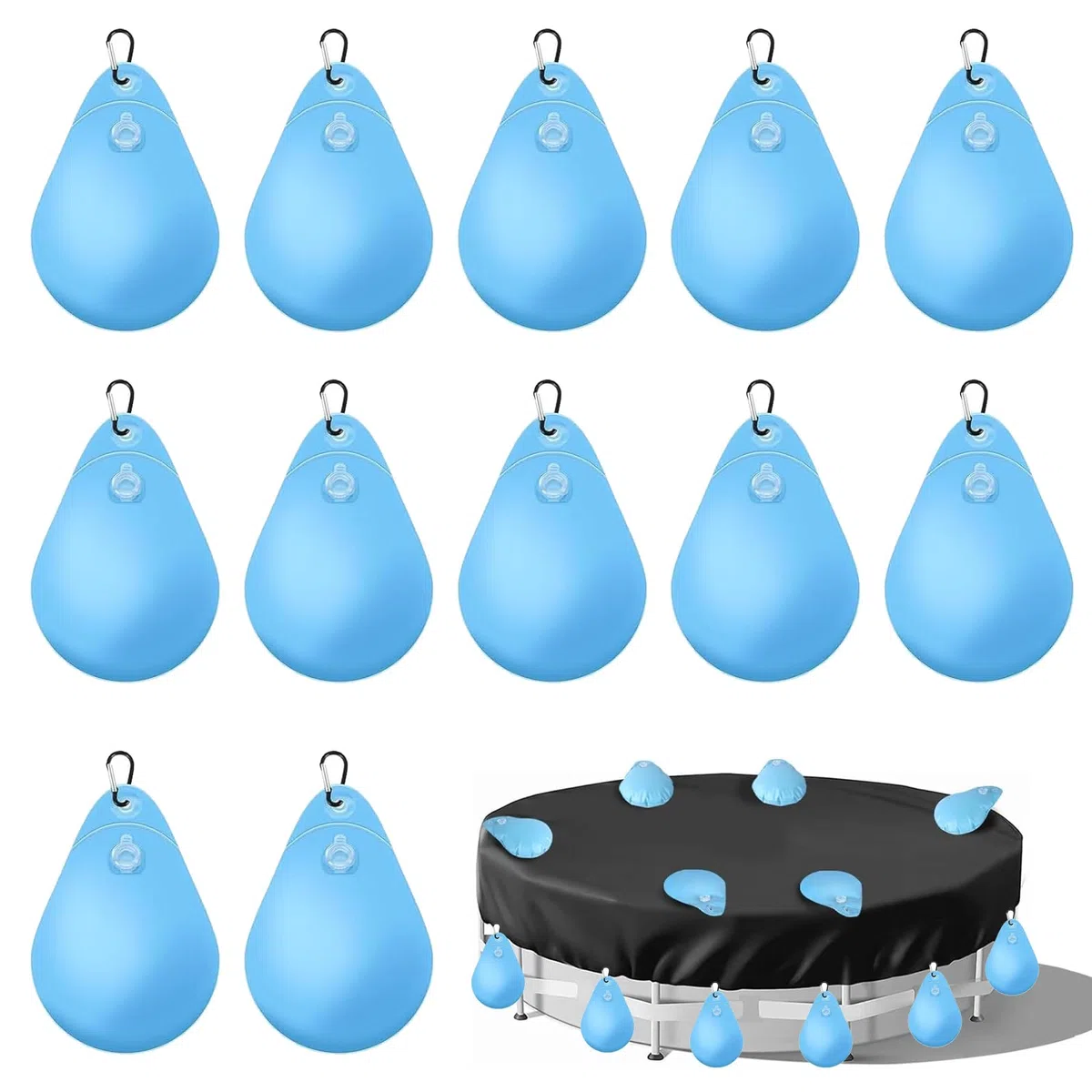 Bolsas de Agua Colgantes para Cubierta de Piscina,12 Piezas Unidades de Bolsas de Agua Colgantes con Ganchos,Bolsas de Peso de Agua para Piscinas sobre el Suelo,Cubiertas para Piscina