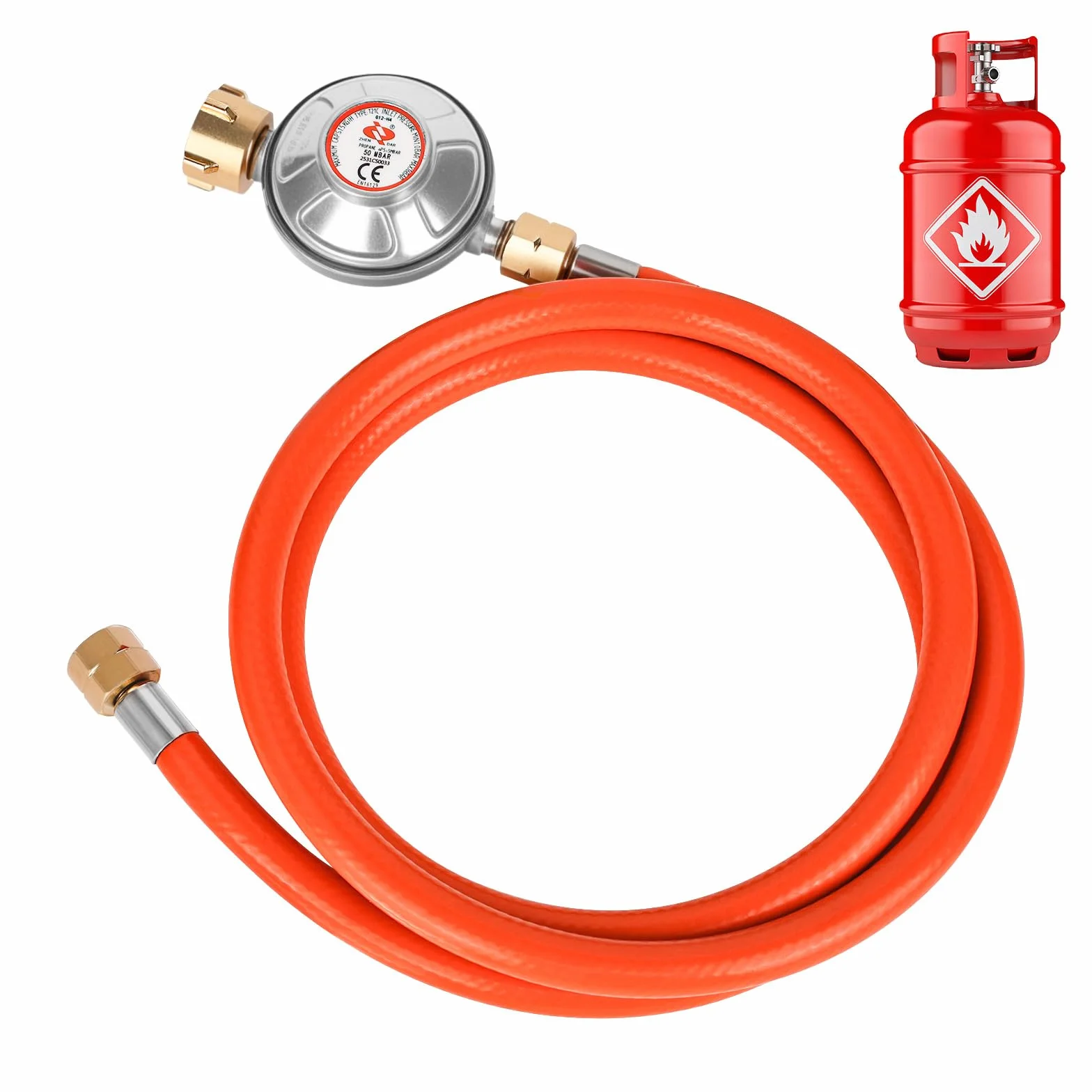 Regulador de presión de gas 50 mbar, manguera de gas de 150 cm, rosca externa de 1/4" -19 LH, regulador de baja presión de gas para parrillas a gas para camping, pícnic, barbacoas
