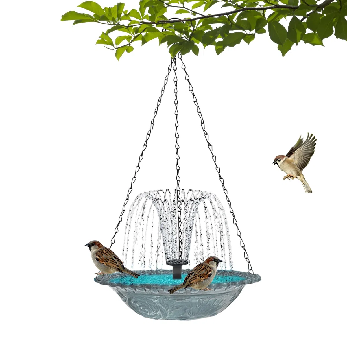 Fuente para Pájaros con Energía Solar | Bebedero Colgante con Ducha - Fuente Solar con Bomba de Agua para Aves - para Exterior, Patio, jardín, terraza