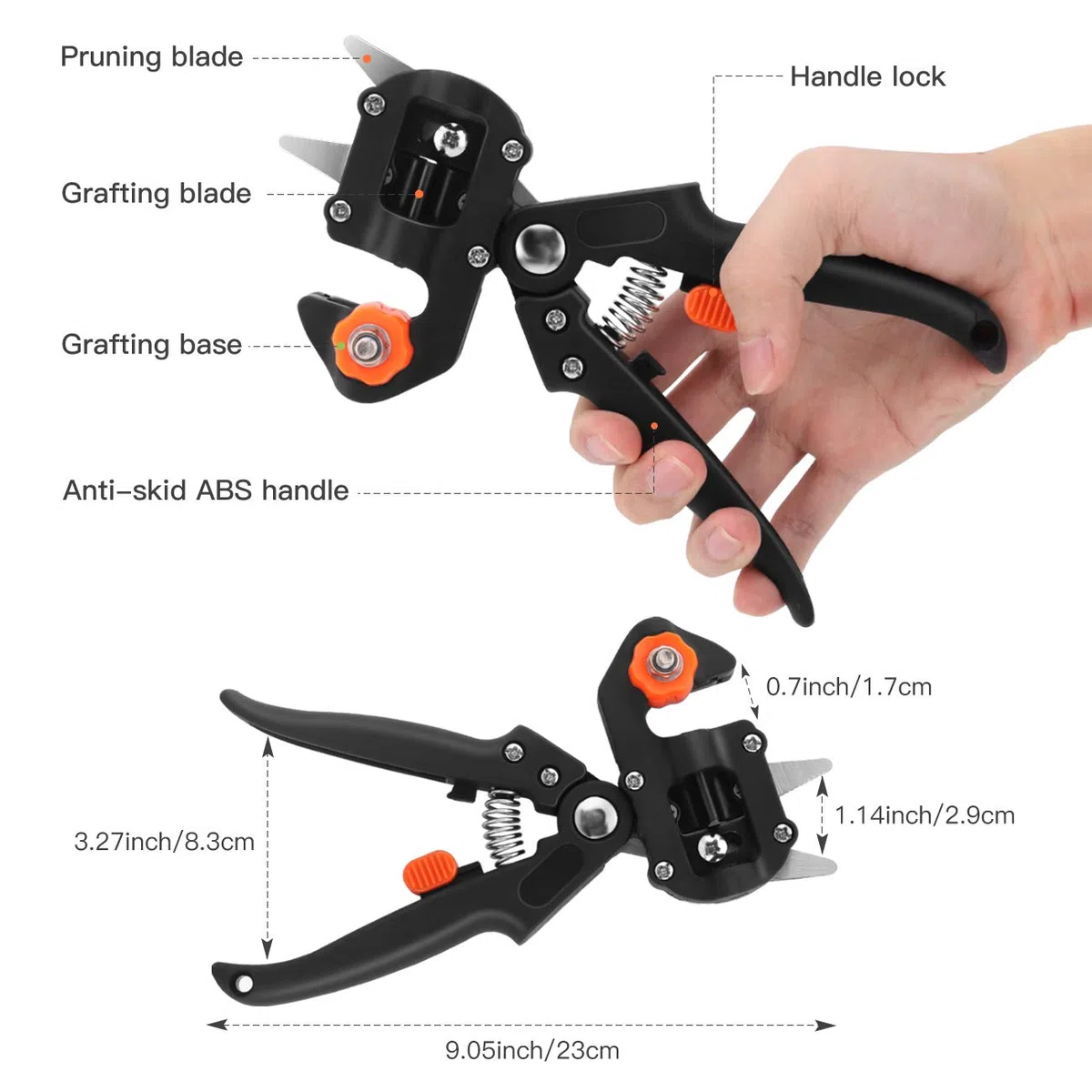 Housolution Tijera de Injertos Profesional 2 en 1, Kit de Herramientas de Injerto y Poda con 3 Cuchillas de Injerto Corte V/U/Ω y Cinta de Injerto para Planta Árboles Frutales Ramas Jardinería, Negro
