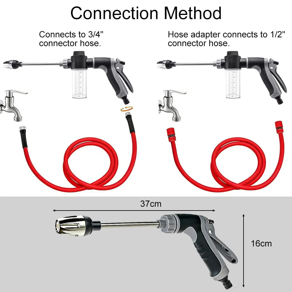 Limpiador de Alta Presión, Pistola de Agua a Presión con Modo de Agua Ajustable, Ducha para Manguera de Jardín Ideal para Lavado de Coches, Riego de Jardín, Terraza y Ducha para Mascotas Adaptador