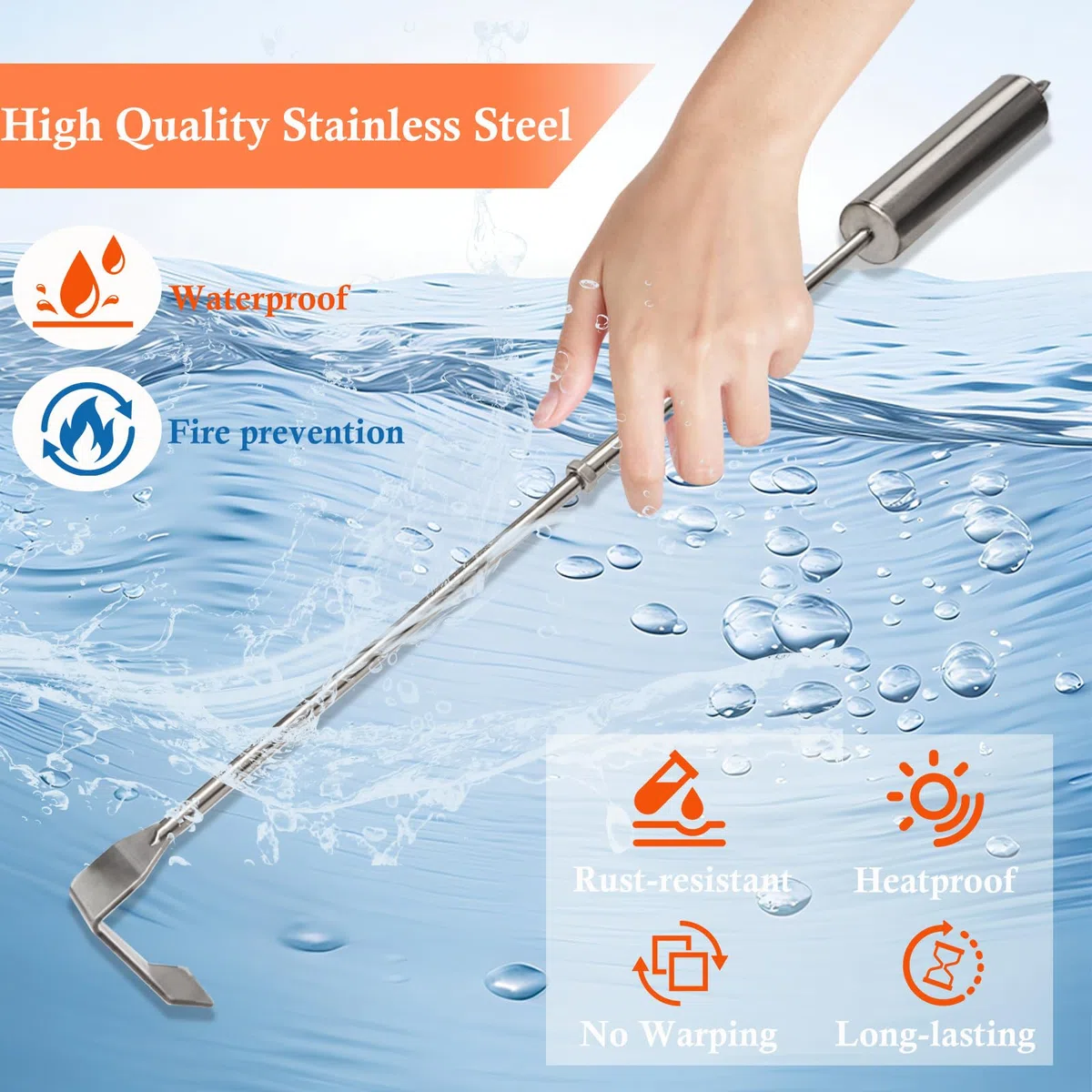 45.8 cm Rastrillo de Carbon, Herramienta de Eliminación de Cenizas Herramientas de Rastrillo de Ceniza de Acero Inoxidable, Mango de Metal Cómodo, Herramientas Ceniza para Acampar al Aire Libre