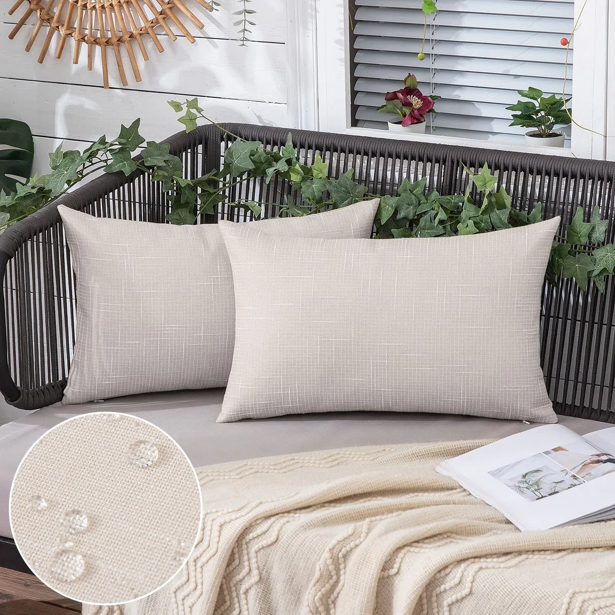MIULEE - Funda de cojín Impermeable al Aire Libre de Lino, Funda de Almohada Estilo Europeo para jardín, balcón Suave, Simple, Rectangular, 30 x 50 cm, Leche Blanca