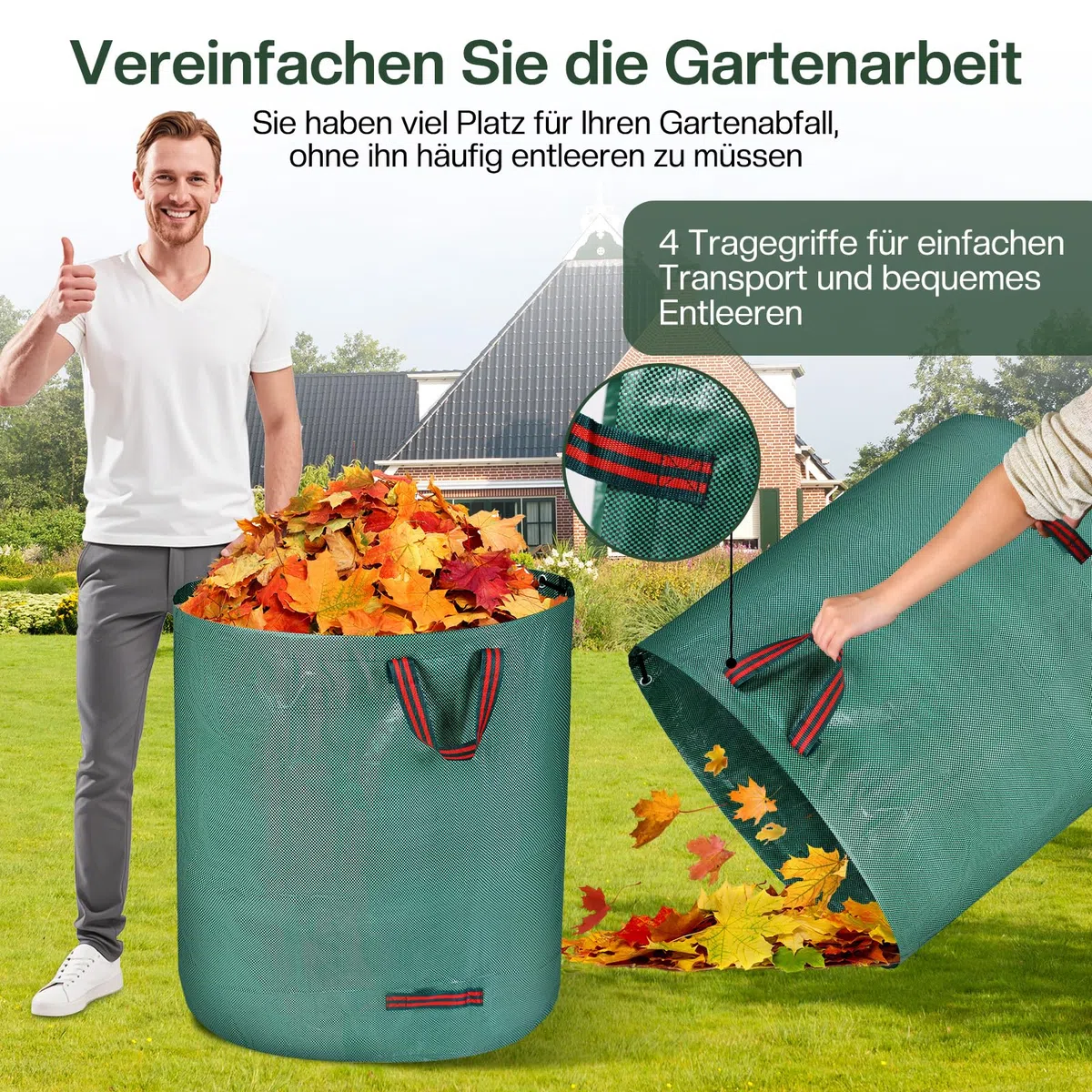 Zanfqvo Jardineria de Sacos, 2 x 500L Jardim Sacos, Grandes Big Bag de Basura con Asas, Resistente al Agua y a Los Rayos UV, Plegables y Reutilizables