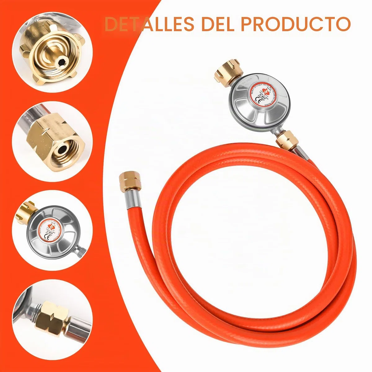 Regulador de presión de gas 50 mbar, manguera de gas de 150 cm, rosca externa de 1/4" -19 LH, regulador de baja presión de gas para parrillas a gas para camping, pícnic, barbacoas