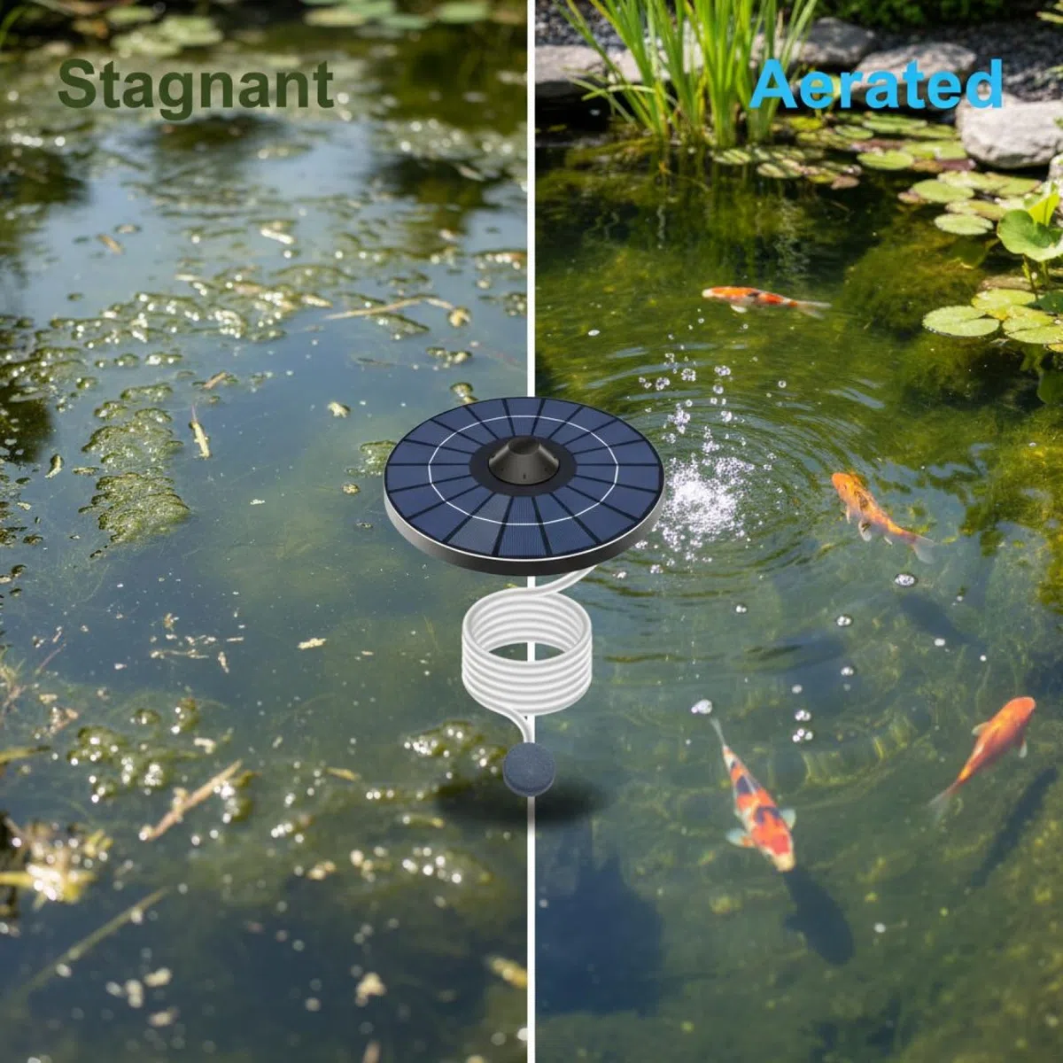 PONDON Aireador solar flotante para estanques, oxigenador de 6 V/2,5 W, bomba de aire solar con apagado automático, difusor de burbujas de piedra de silicona, configuración simple para peceras, baños