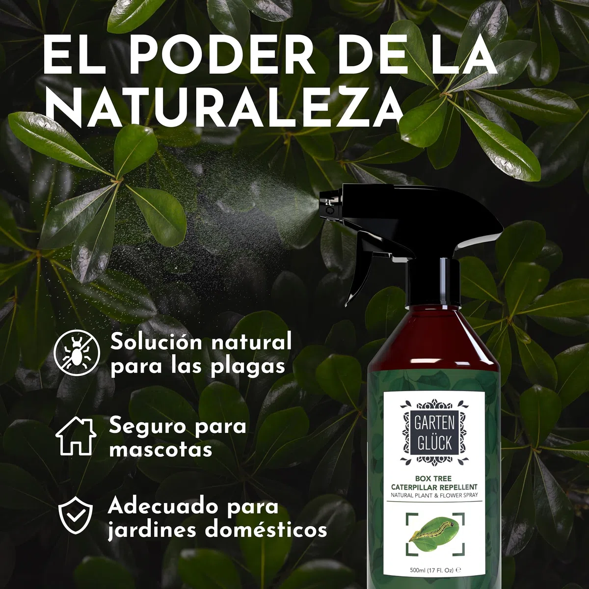 Spray Repelente Orugas con Aceite de Citronela - Fácil de Usar - 500ml - Actúa Contra Oruga, Polillas, Pulgones - Seguro para Mascotas - Alternativa a Insecticida Orugas