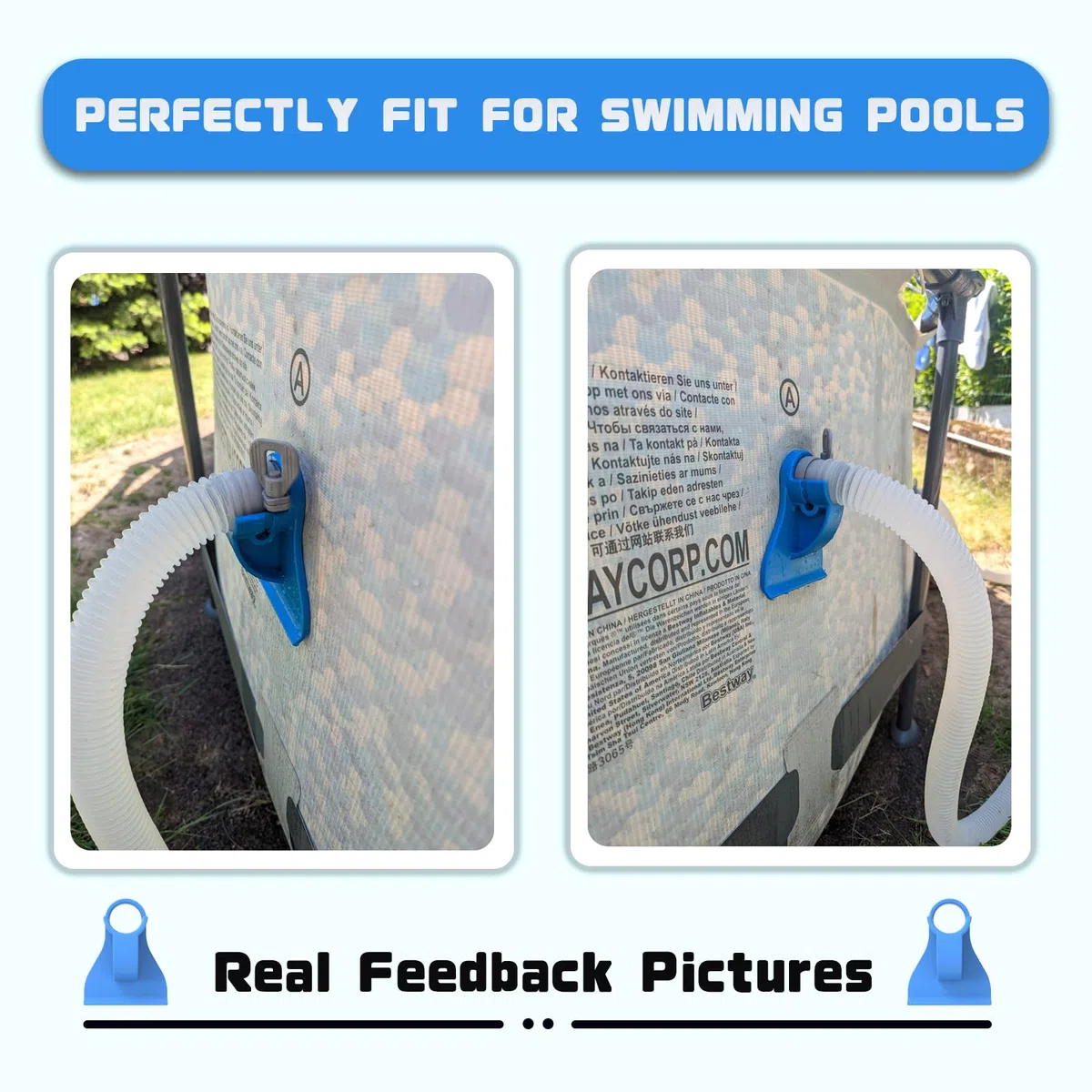 2 piezas de soporte para mangueras de piscina, soporte para tuberías de piscina, para tuberías de 26 mm a 38 mm, compatible con piscinas Intex y Bestway.