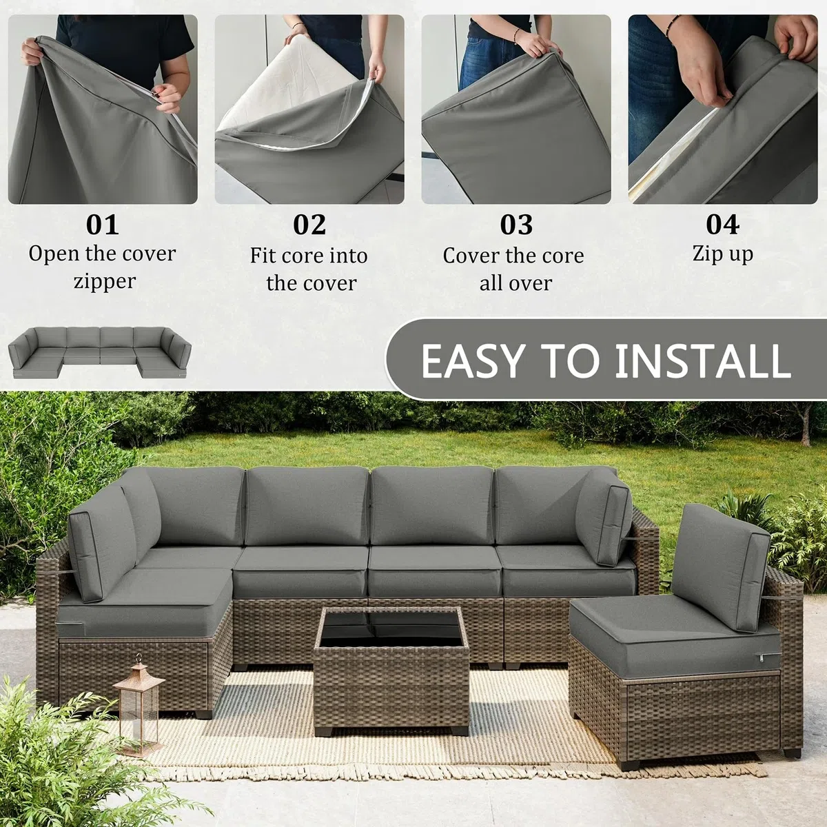 Genérico Fundas de Cojín para Patio Exteriores con Cremallera, Impermeables Cubiertas Cojines para Sofá Seccional, Silla y Sofá de Mimbre(Beige,60x70x8cm)