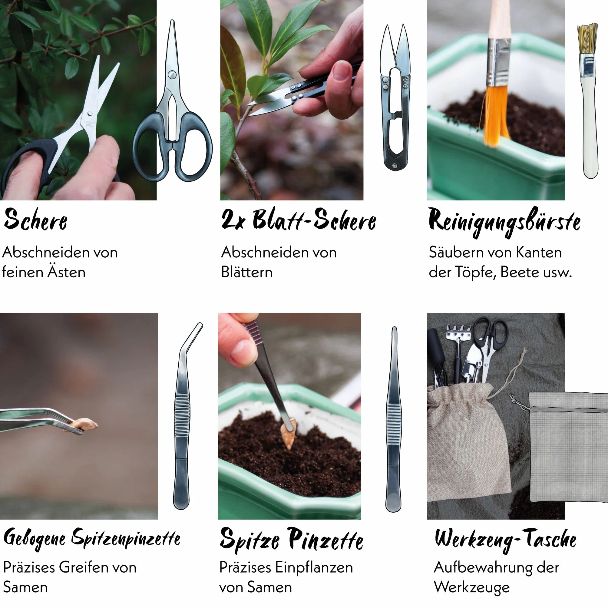 HappySeed Kit Bonsai Juego de Herramientas de 13 Piezas con práctica Bolsa - Mini Herramientas jardineria para Plantas de Interior y un Cultivo Profesional de bonsái