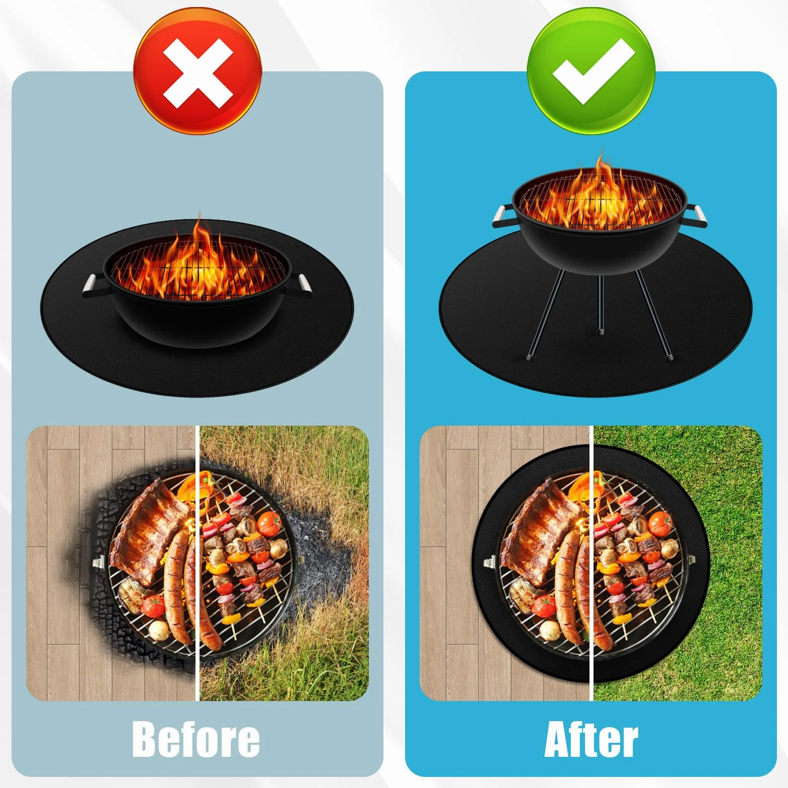 Redondo Alfombra Barbacoa Exterior, 120 cm/48" Esterilla LgníFuga Reutilizable Alfombra Lgnifuga Grande Plegable Adecuado para Brasero Barbacoas Pisos Terrazas CéSped Fire Pit Camping