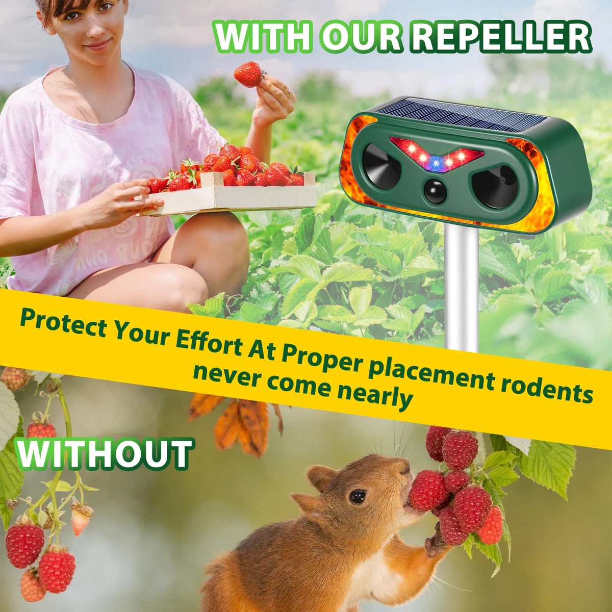 Ahuyentador de gatos para jardín, ahuyentador de gatos ultrasónico con sensor de movimiento PIR y luces de llama LED, IP66 Impermeable, ahuyentador de martas, ahuyentador de zorros y pájaros para