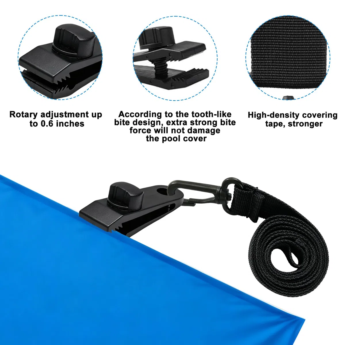 Juego de 8 Cintas de fijación y Grapas, Cintas de fijación para Lonas de Piscinas, recambios y Accesorios para Sistemas de Enrollado móviles, Lonas solares, Lonas de Piscina, Cubiertas