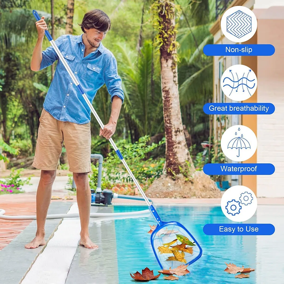 Red de Piscina, Recogehojas de Piscina Skimmer Piscina Recogehojas para Piscinas con Telescópica Poste de Aluminio,Kit Limpieza Piscina para Estanque,Bañera de hidromasaje,Spas,Natación,Hojas Y Debris