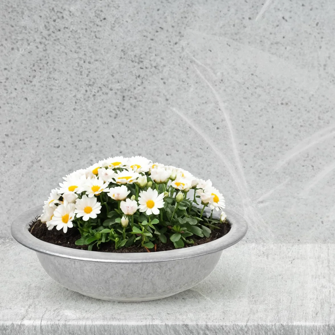 Maceta redonda de zinc como cuenco para flores y decoración de jardín - Gran bañera de metal de 50 cm para exteriores - Cuenco de zinc como fuente solar o maceta para exteriores