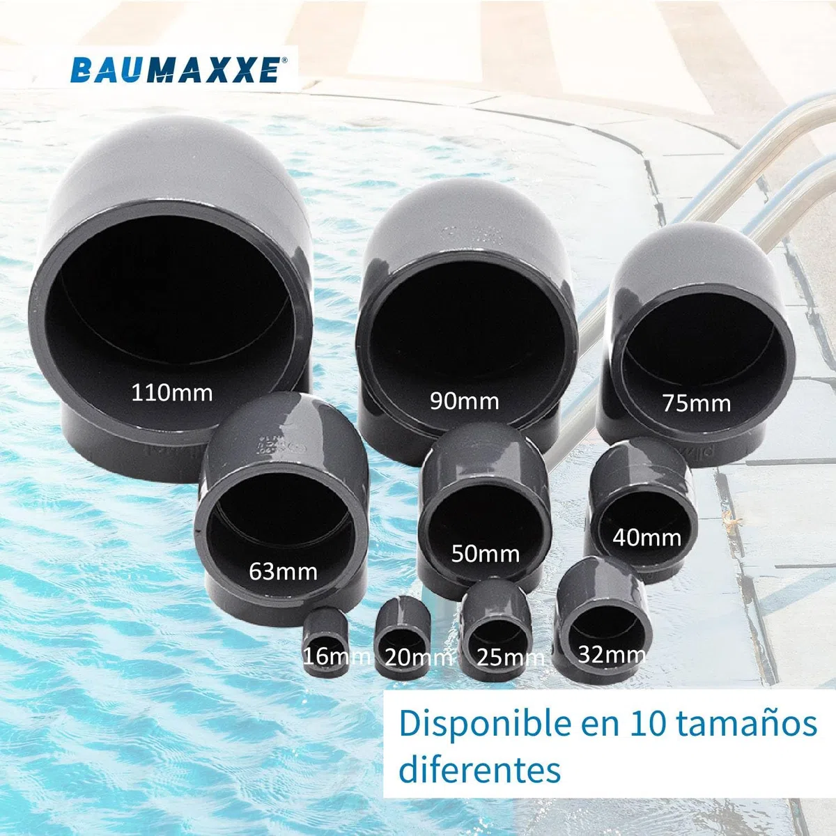 Codo PVC 90° encolable PN16 I 63 mm 2 pulgadas PVC-U gris I Racor para unir tuberías en ángulo para piscina riego y fontanería I bm084