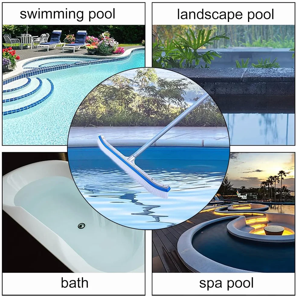 Cepillo Piscina con pertiga 180cm,Cepillo para Limpiar Piscinas 45cm,Cepillo para Limpiar Piscinas,con Barra de Aluminio Ajustable y Parte Trasera de Aluminio Reforzado para Paredes, Azulejos