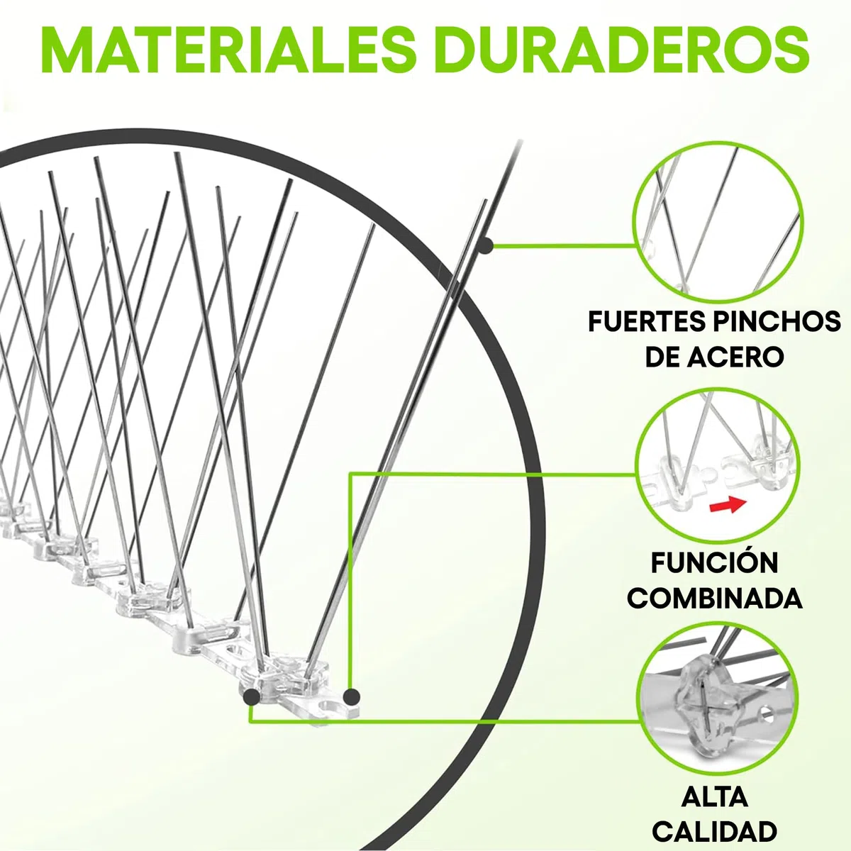 Pinchos ANTIPALOMAS - Púas de Acero Inoxidable para pájaros - Disuasivo Duradero para Palomas: excelente Elemento disuasorio para pájaros, Cuervos y pájaros carpinteros - Cubre 10 pies / 3 Metros
