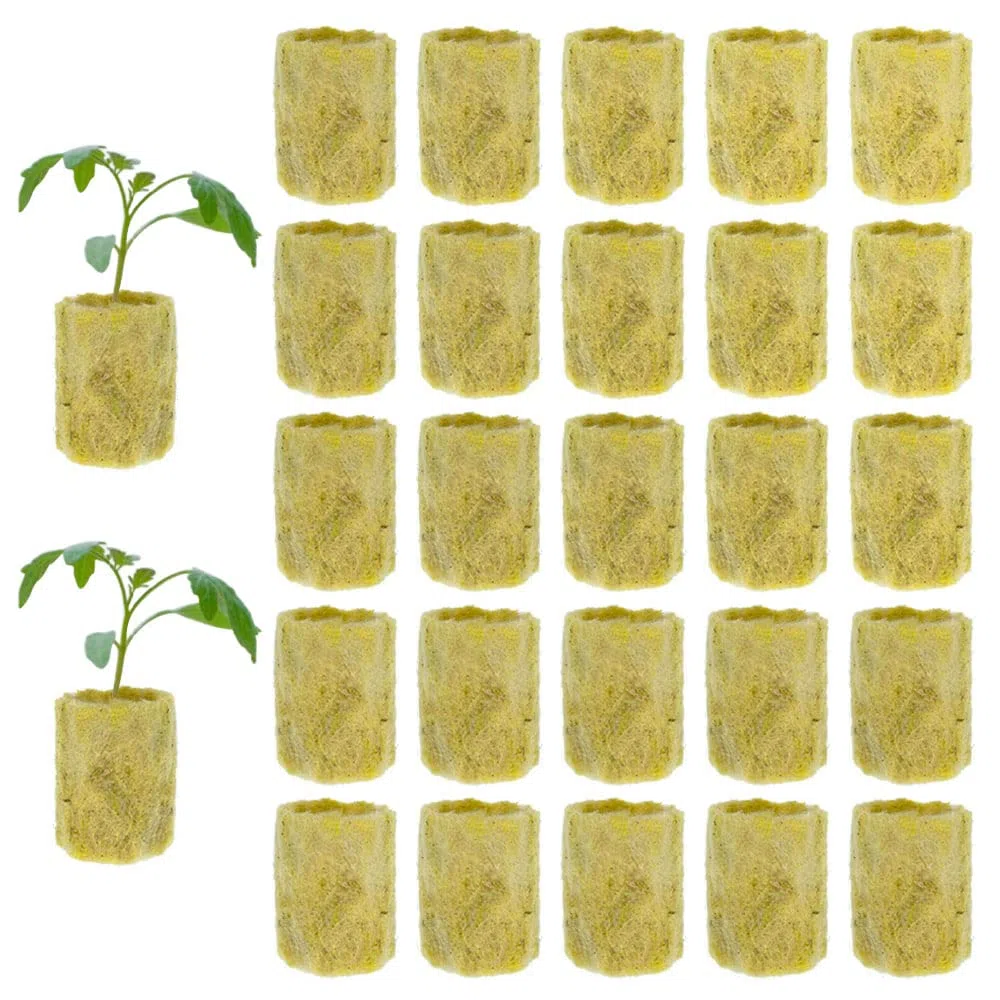 Cubo de Lana de Roca sin Suelo 50 Piezas Cubos de Cultivo Hidropónicos Bloque de Lana de Roca Plántulas HidropóNicas Tapones Agrícola Rockwool Cilíndrico Cubos de Lana de Roca Propagación