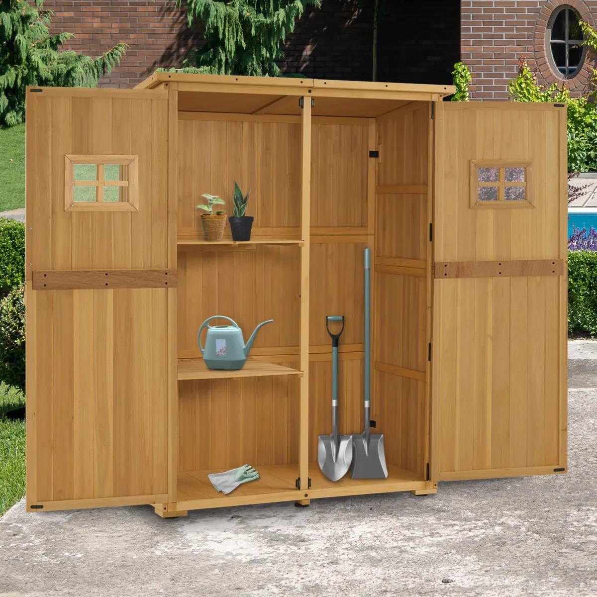M MCombo Armario de jardín de Madera pequeño, Resistente a la Intemperie, para Exteriores, balcón, terraza, 127 x 59 x 168 cm, 0912 (Natural)